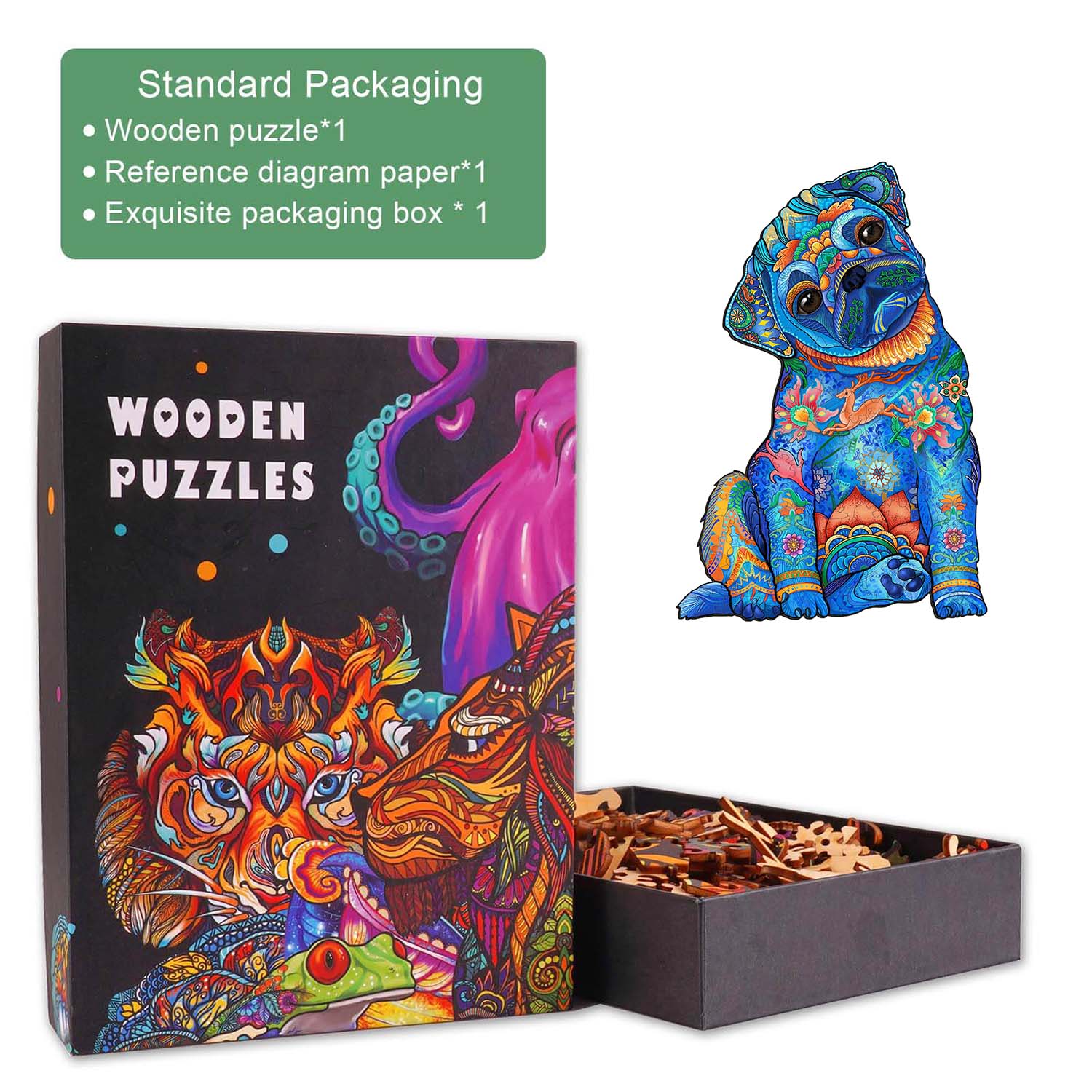 Cute Pug Wooden Jigsaw Puzzle