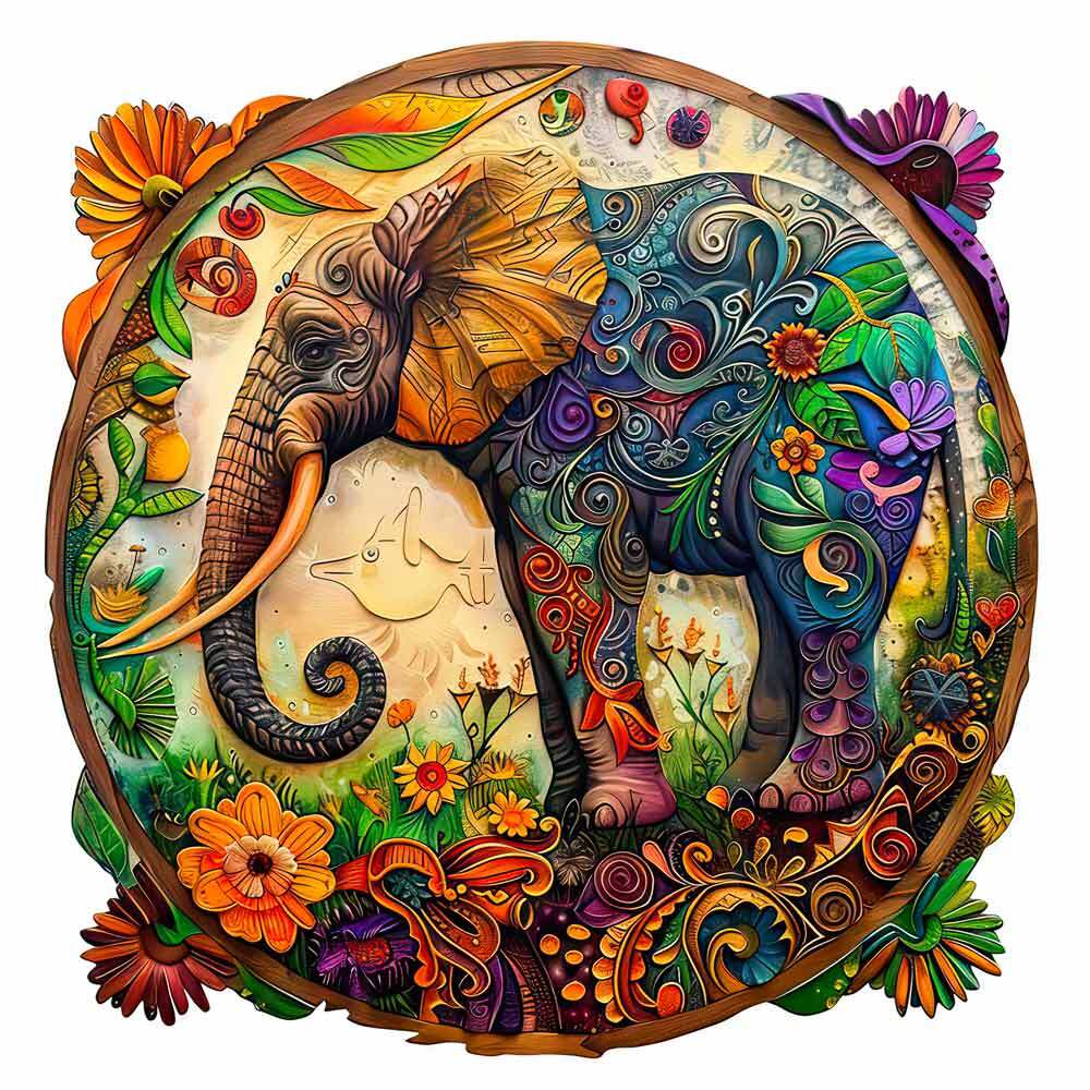 Floral Elephant - Wooden Jigsaw Puzzle