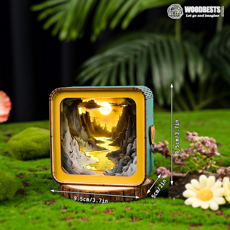 3D wooden puzzle night light depicting a serene river sunset scene, perfect for home decor.
