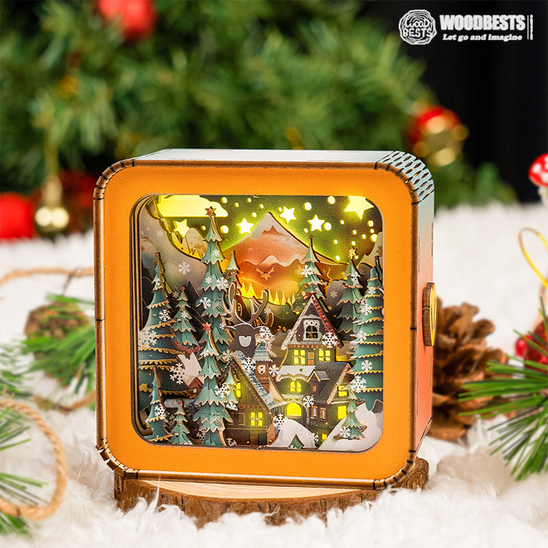 Warm Christmas Eve Kit featuring a 3D wooden puzzle night light with illuminated winter village scene.