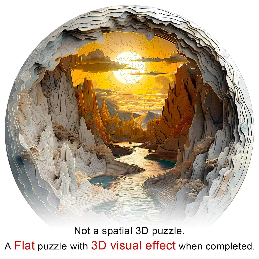 3D vision inside the cave-1 wooden jigsaw puzzle showcasing a stunning scenic cave view.