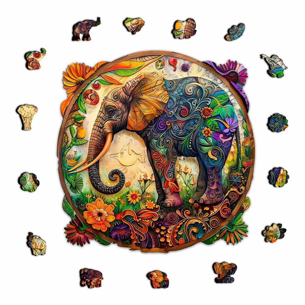Floral Elephant - Wooden Jigsaw Puzzle