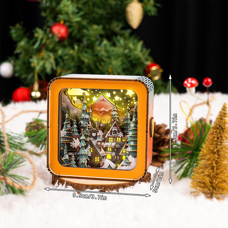 3D wooden puzzle night light featuring a cozy Christmas village scene, perfect for holiday decor.
