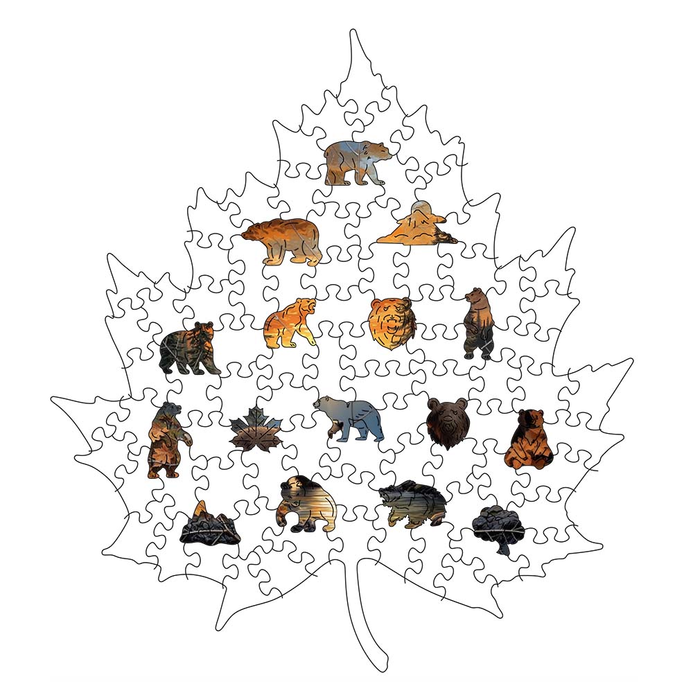 Autumn Maple Bears - Wooden Jigsaw Puzzle