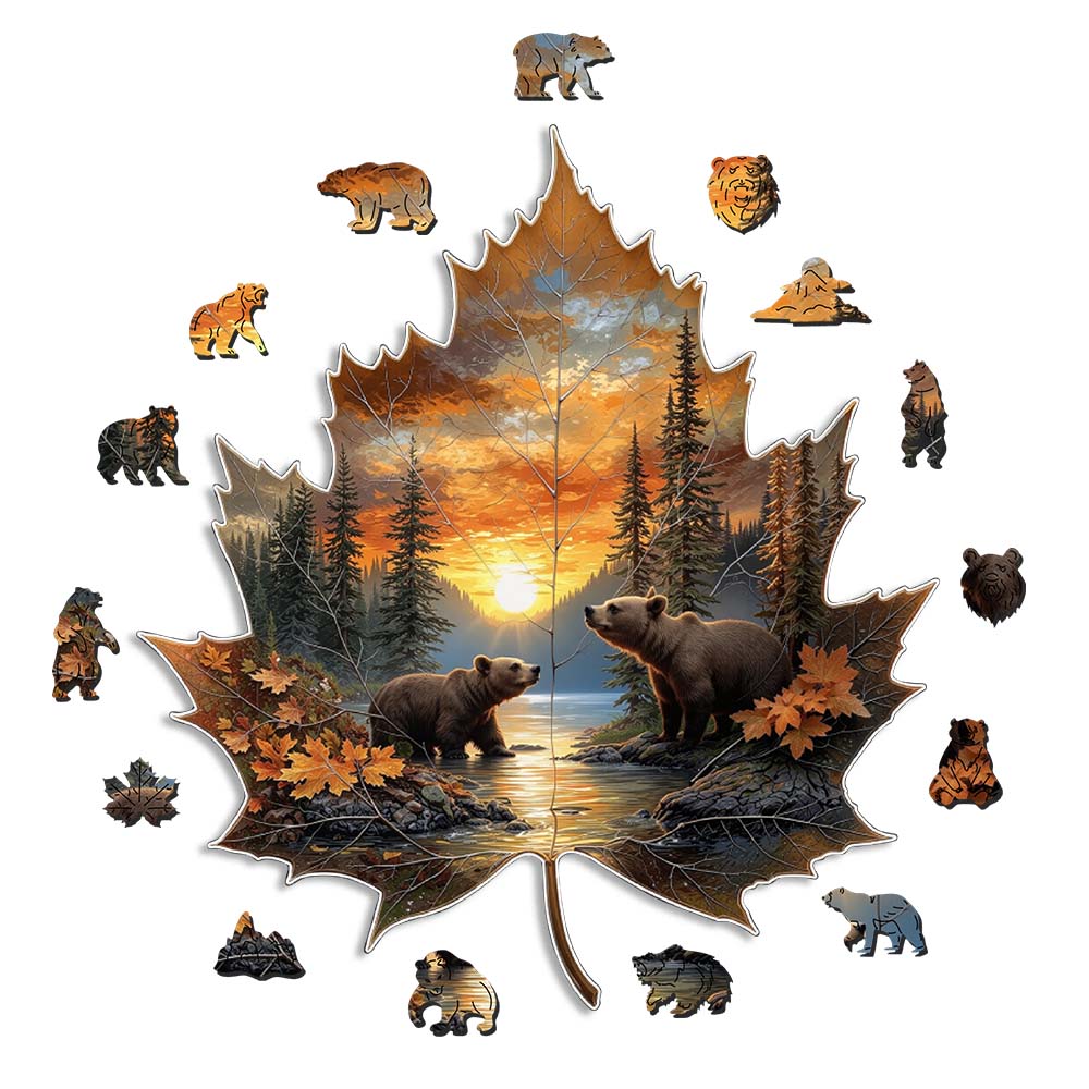 Autumn Maple Bears - Wooden Jigsaw Puzzle