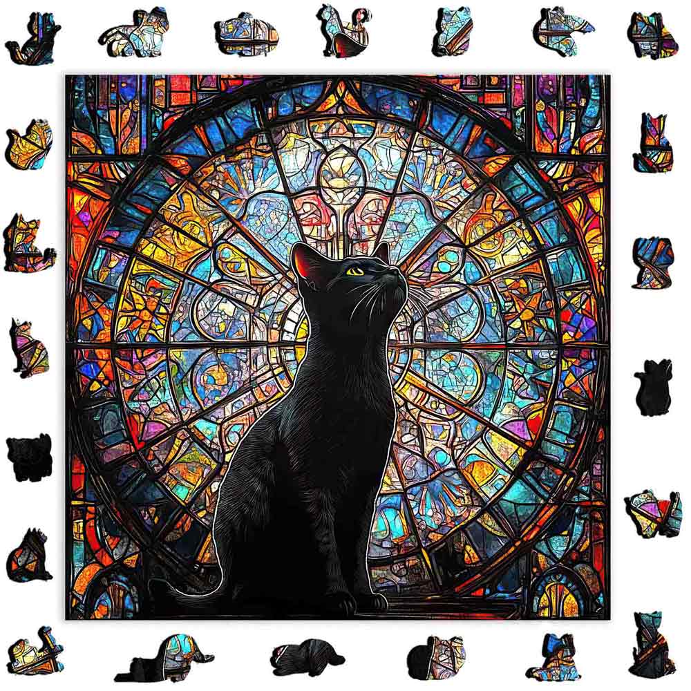 Stained Glass Cat - Wooden Jigsaw Puzzle