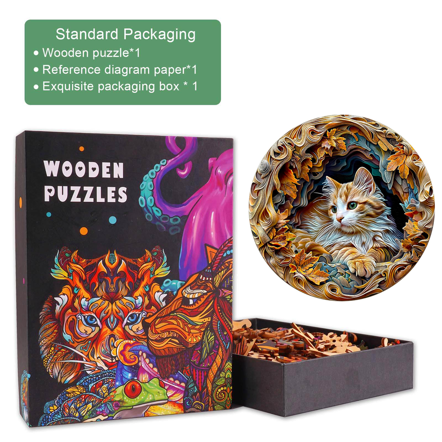 3D Cat Wooden Jigsaw Puzzle