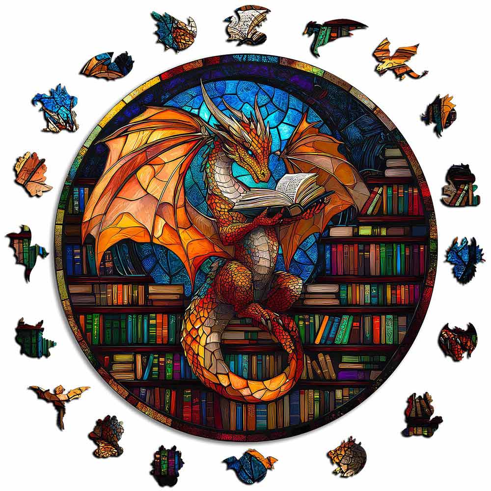 Dragon Stained Glass - Wooden Jigsaw Puzzle